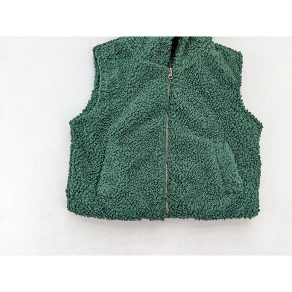 Ella Blue Women's Vest Size S Green Sherpa Fuzzy Textured Hood - Picture 4 of 16